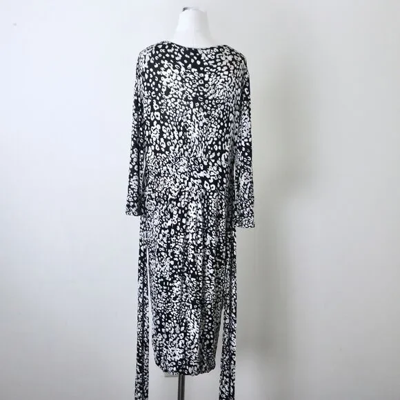 Max Mara IT 42 US 8 Soft Jersey Knit Tie Waist V Neck Dress Black Leopard Print - Picture 7 of 10